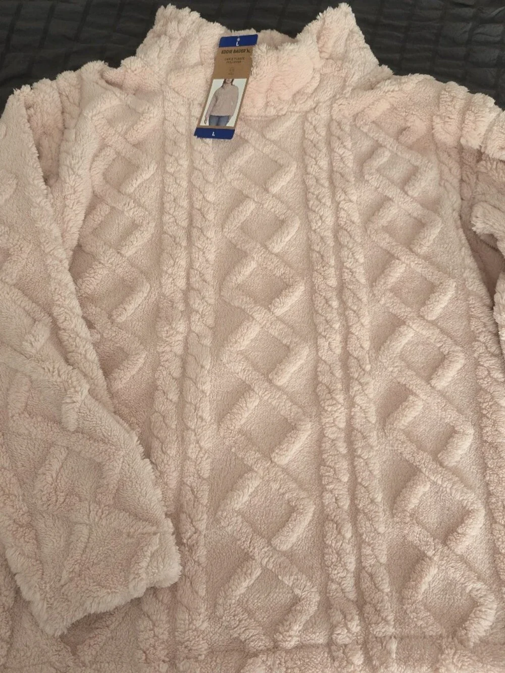 Eddie Bauer Cozy Light Pink Cable Fleece Pullover